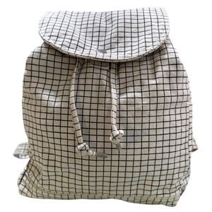 Baggu Drawstring Canvas Backpack Neutral Grid Gingham Check